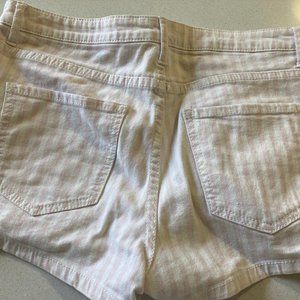 pink and white stripe jean shorts